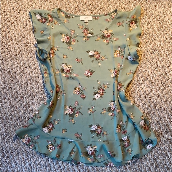 LOFT Tops - Floral green Ann Taylor LOFT flutter sleeve top